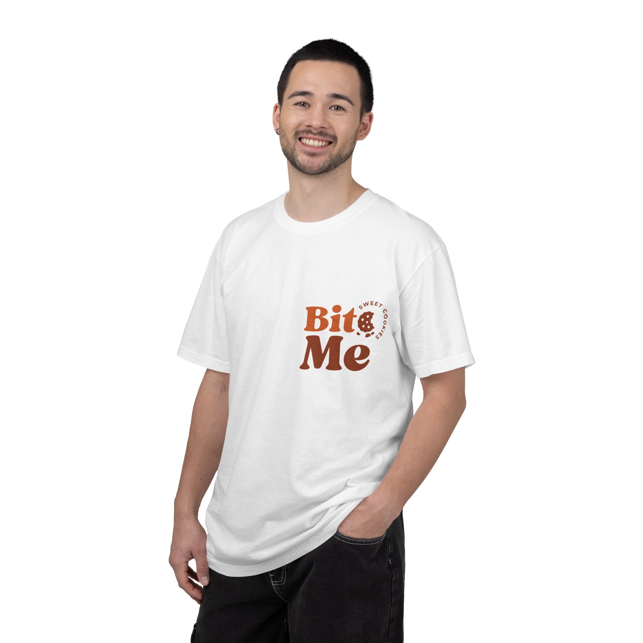 Bit Me Cookie graphic T-Shirt | Bite Me cookie design, retro brown text
