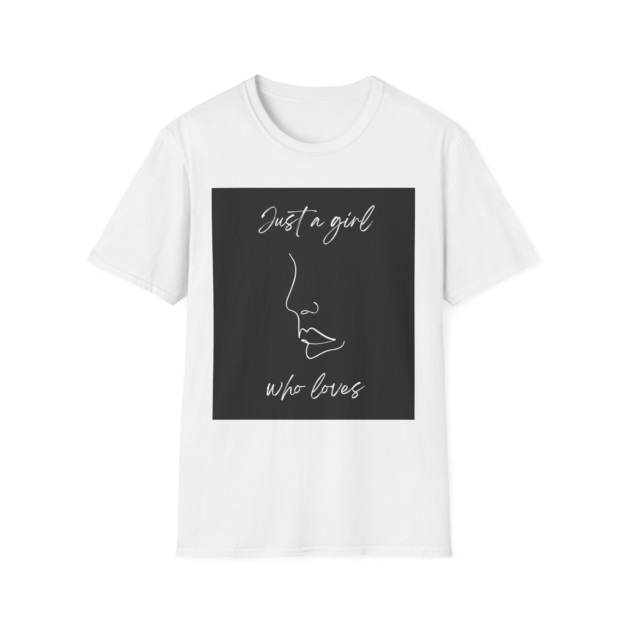Minimal Line Face "Just a girl who loves" T-Shirt | Women's Quote Tee