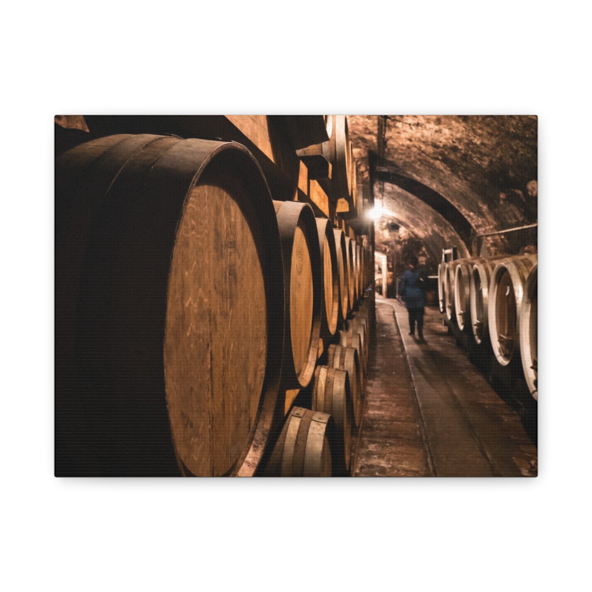 Canvas Wine Cellar Barrel Scene  | Matte Stretched Wall Art 1.25"