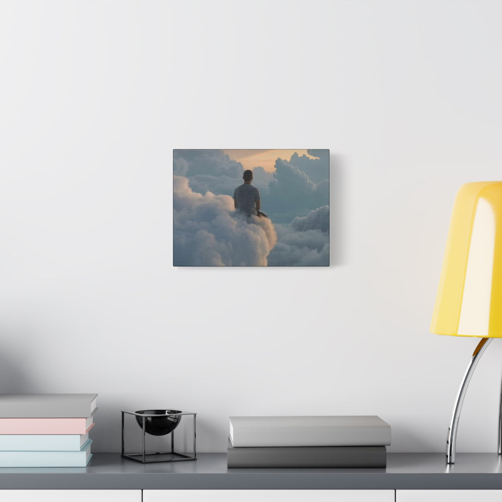 Canvas Man Sitting on Clouds  | Matte Stretched Wall Art