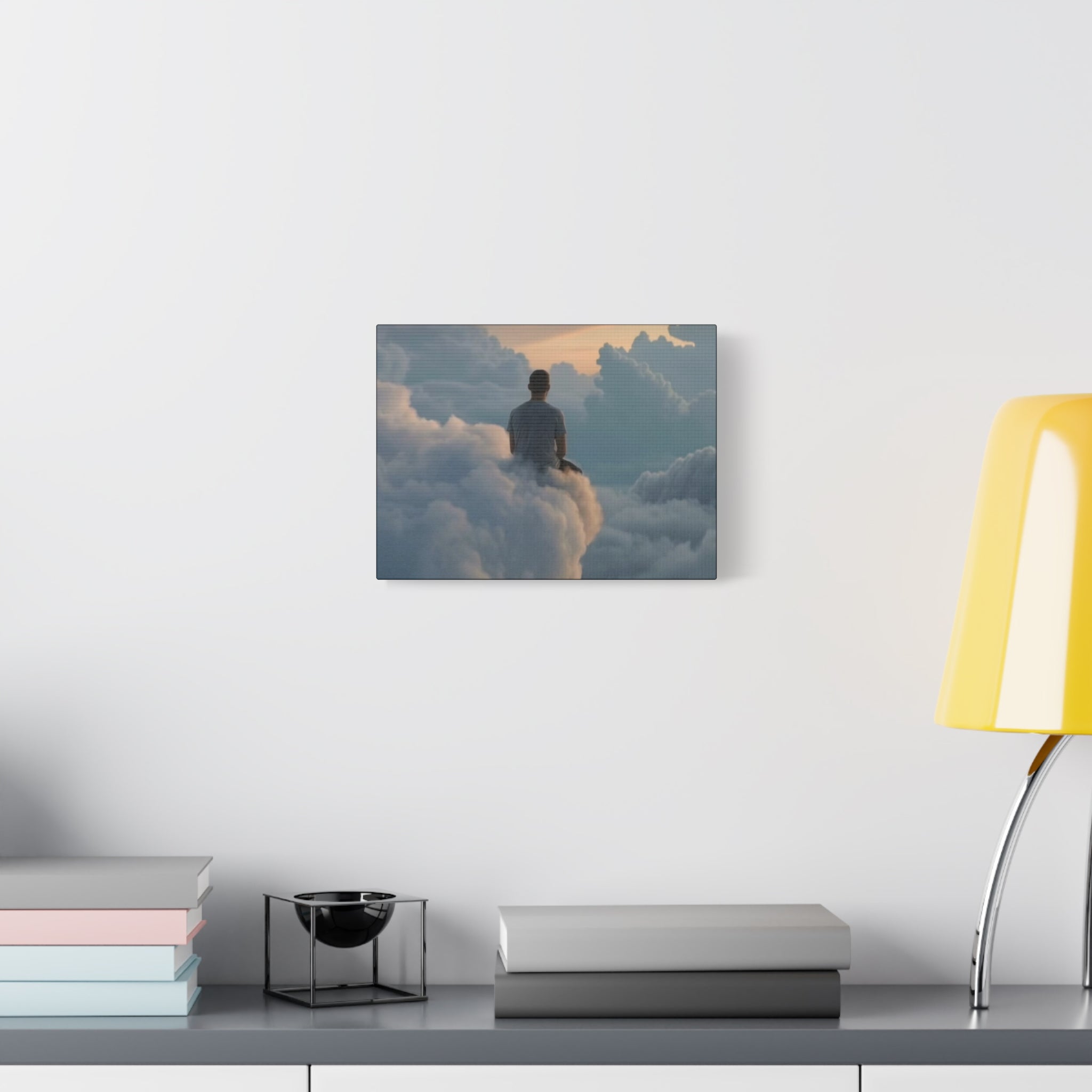 Canvas Man Sitting on Clouds  | Matte Stretched Wall Art