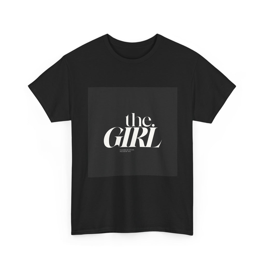 The Girl script logo Tee | Minimalist typographic design, black crew neck