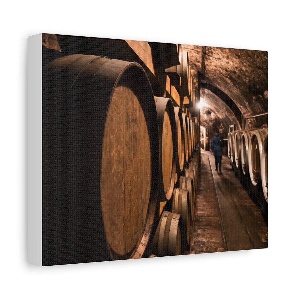 Canvas Wine Cellar Barrel Scene  | Matte Stretched Wall Art 1.25"