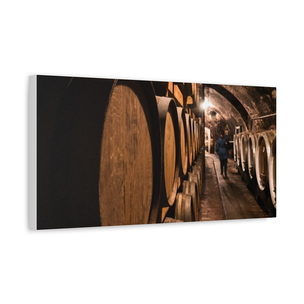 Canvas Wine Cellar Barrel Scene  | Matte Stretched Wall Art 1.25"