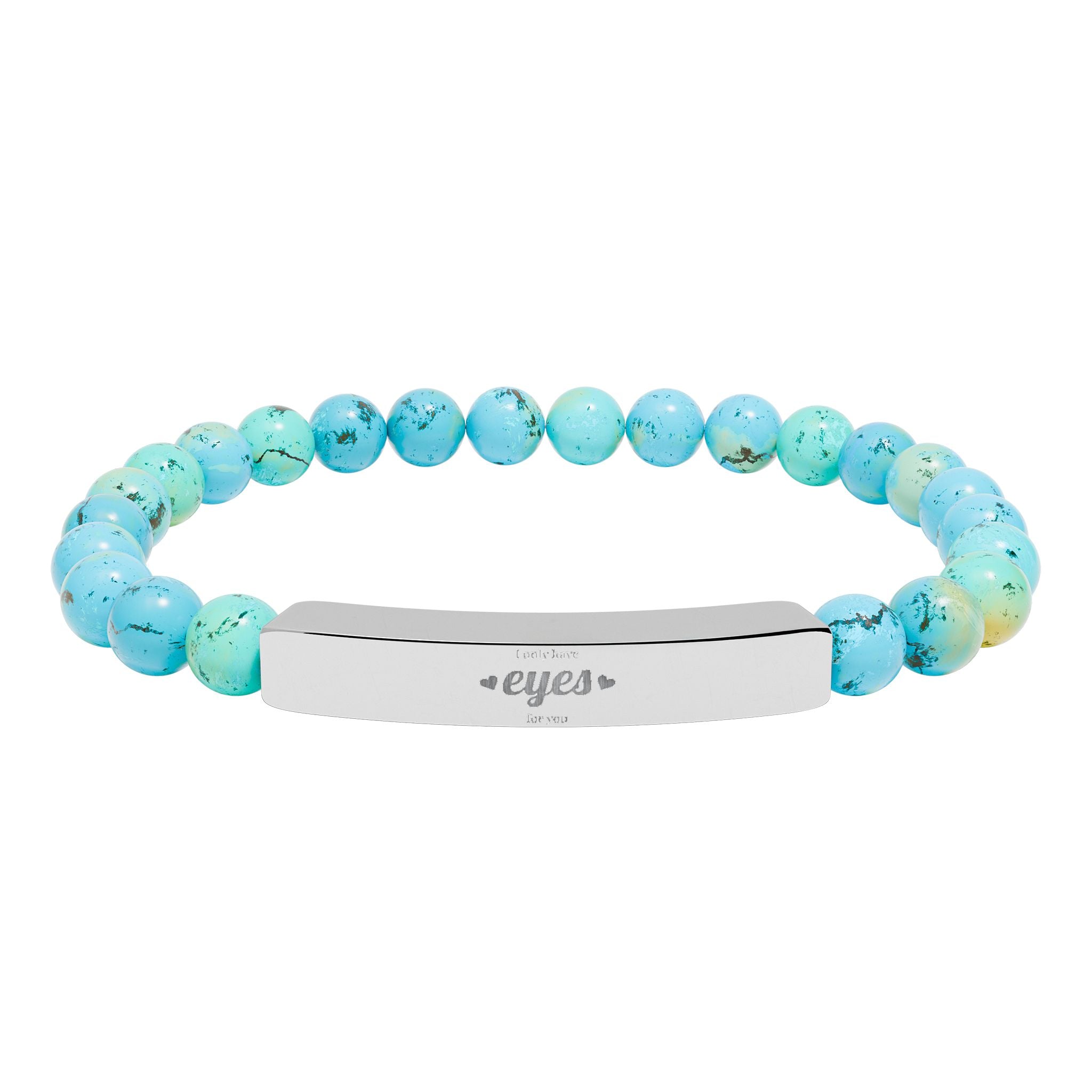 Engraved Natural Stone Stretch Bar Bracelet | Beaded Gemstone ID Bracelet