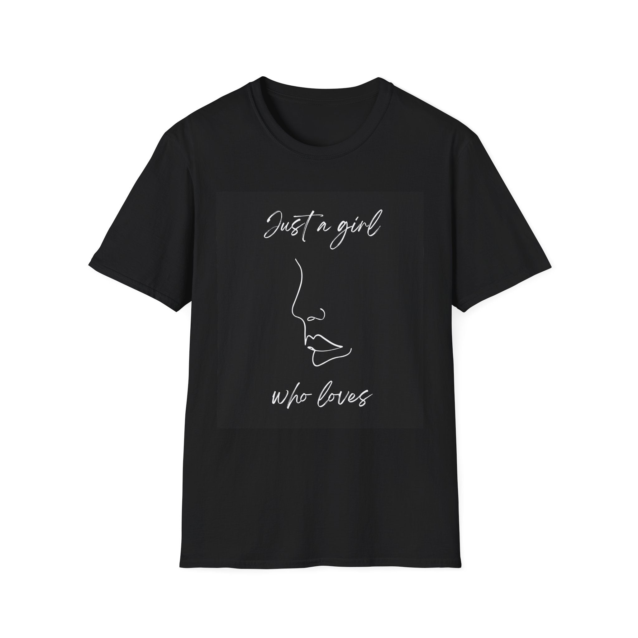 Minimal Line Face "Just a girl who loves" T-Shirt | Women's Quote Tee