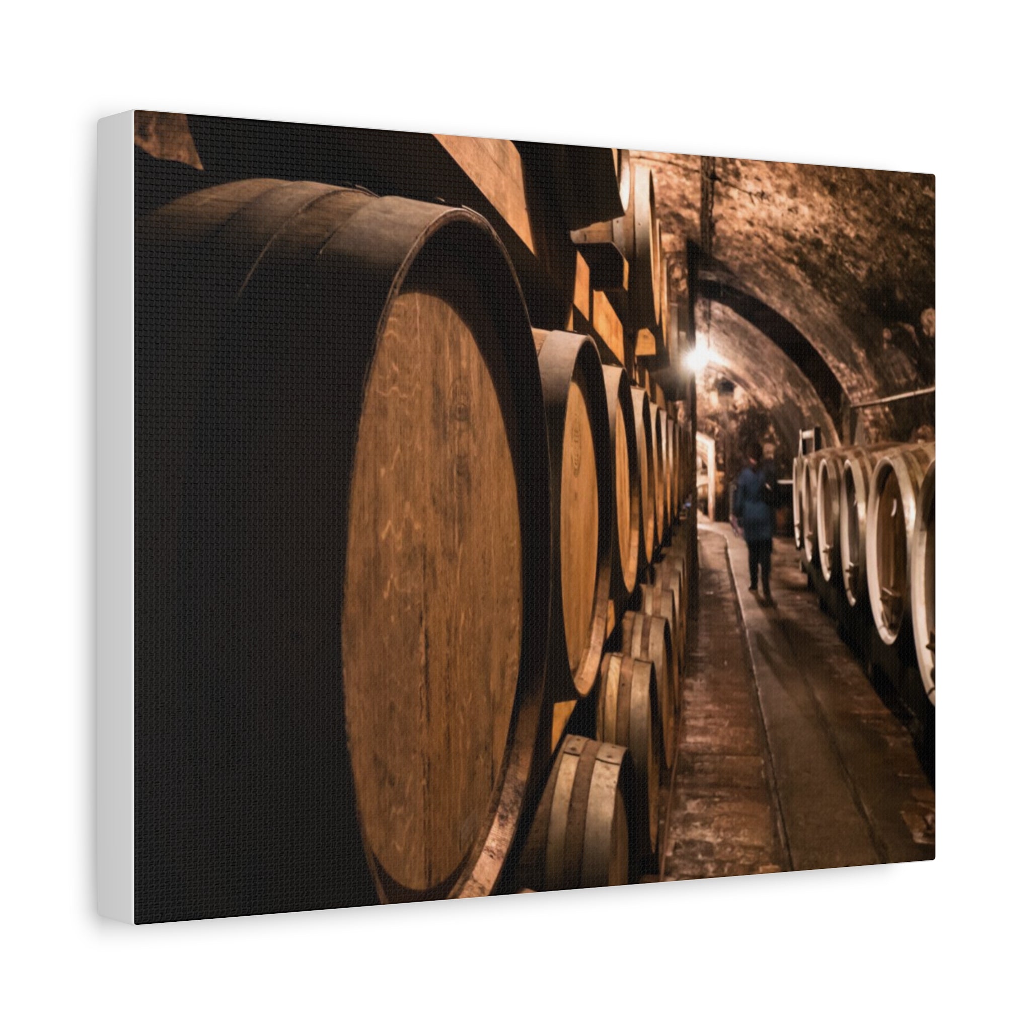 Canvas Wine Cellar Barrel Scene  | Matte Stretched Wall Art 1.25"
