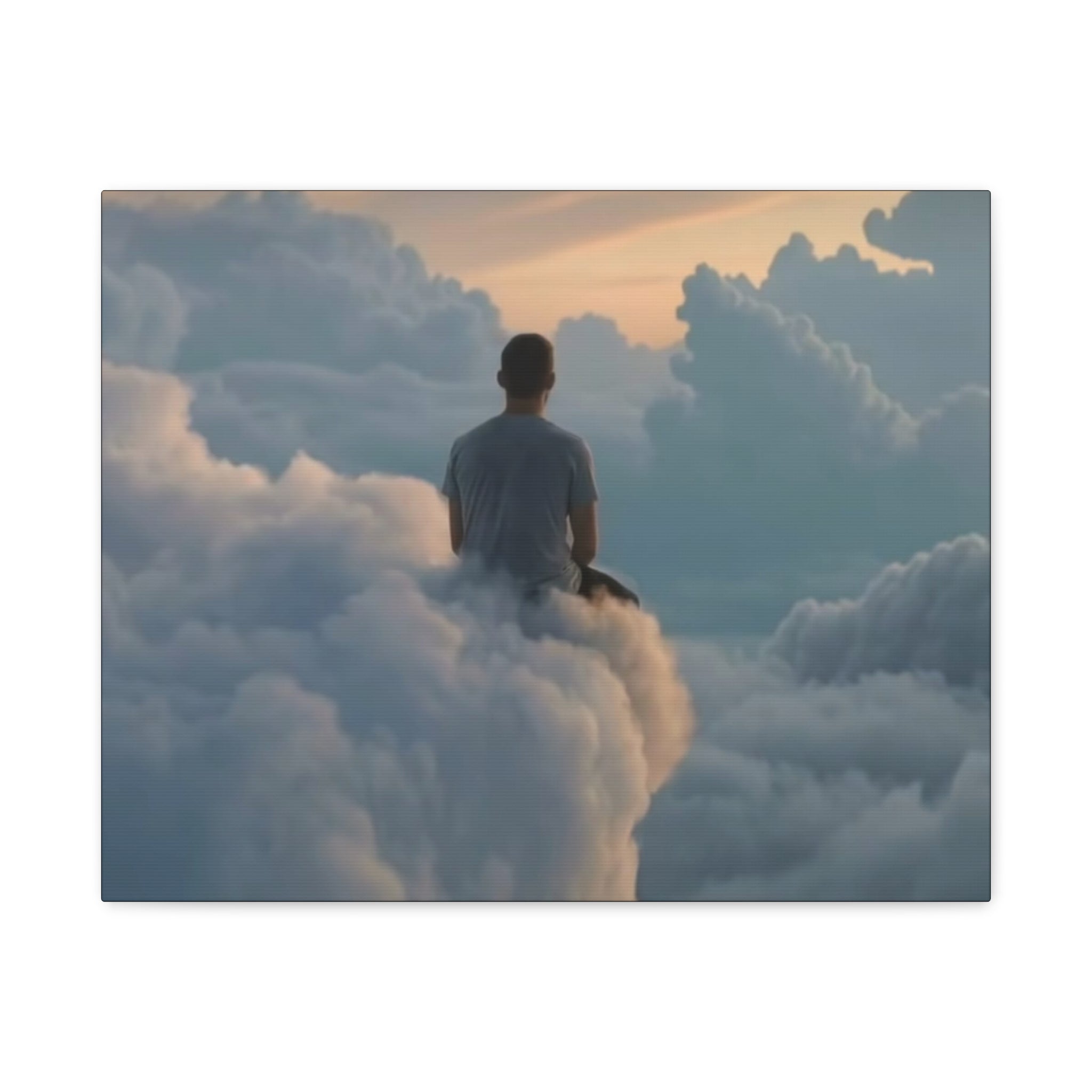 Canvas Man Sitting on Clouds  | Matte Stretched Wall Art