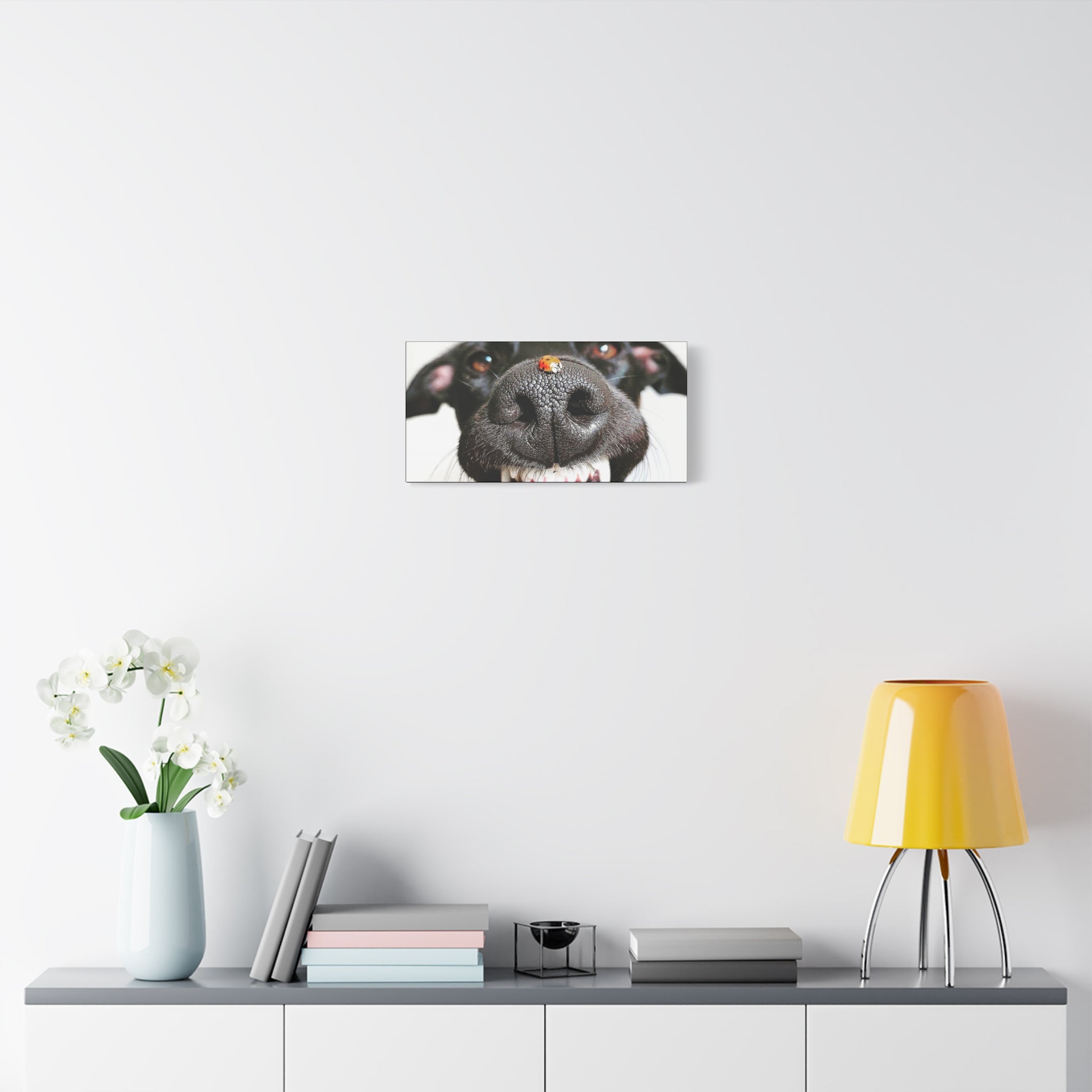 Canvas Smiling Black Dog Nose with Ladybug