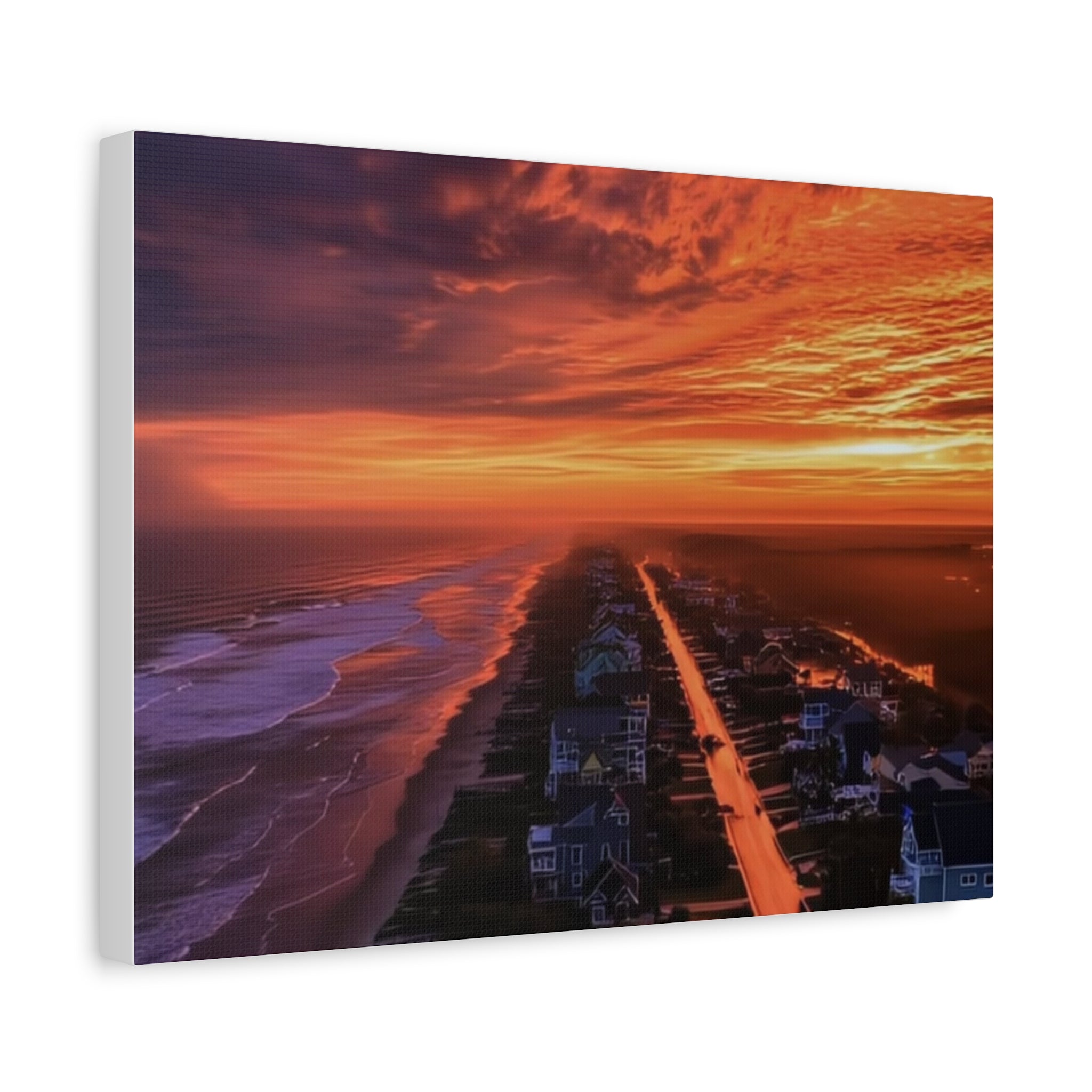 Sunset Over Coastal Town Canvas | Matte Stretched Wall Art