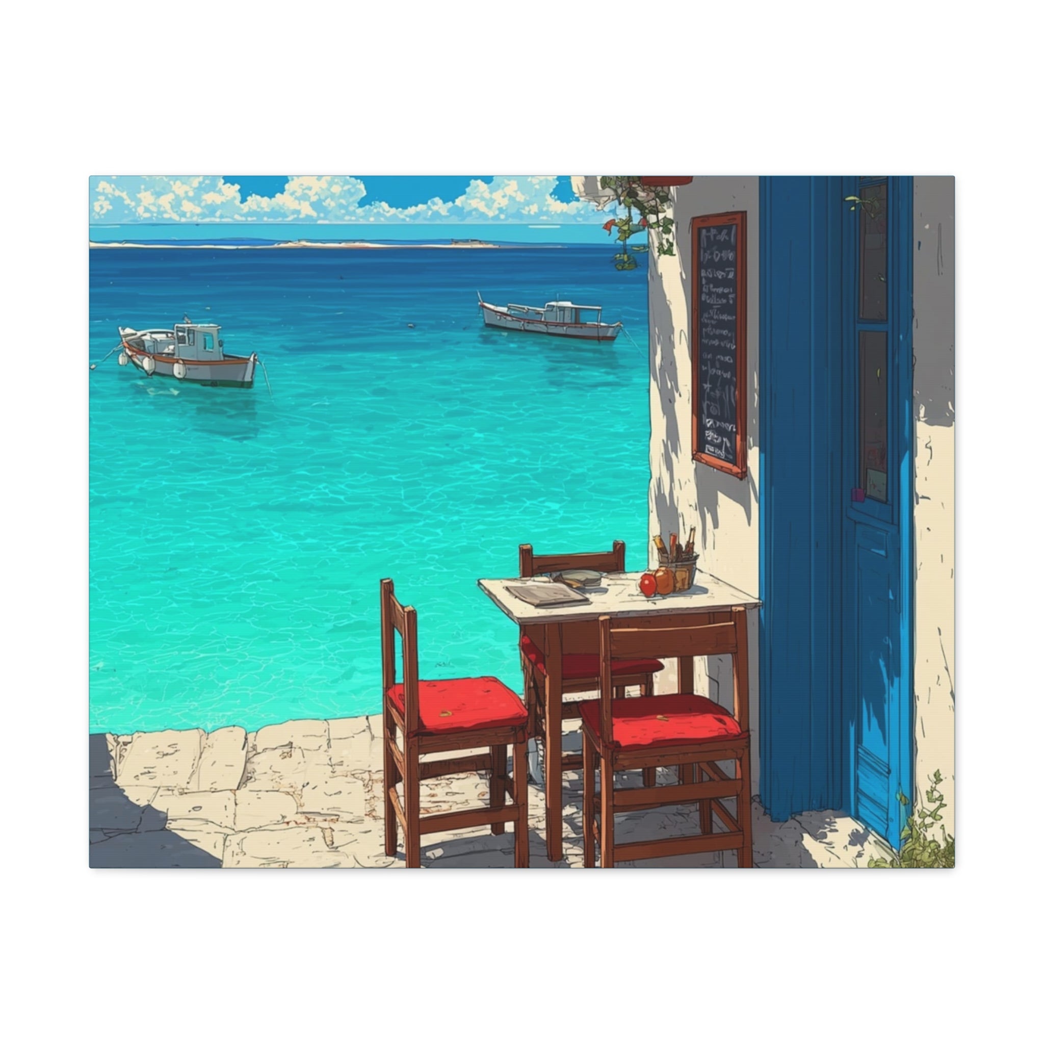 Mediterranean Seaside Cafe  Canvas
