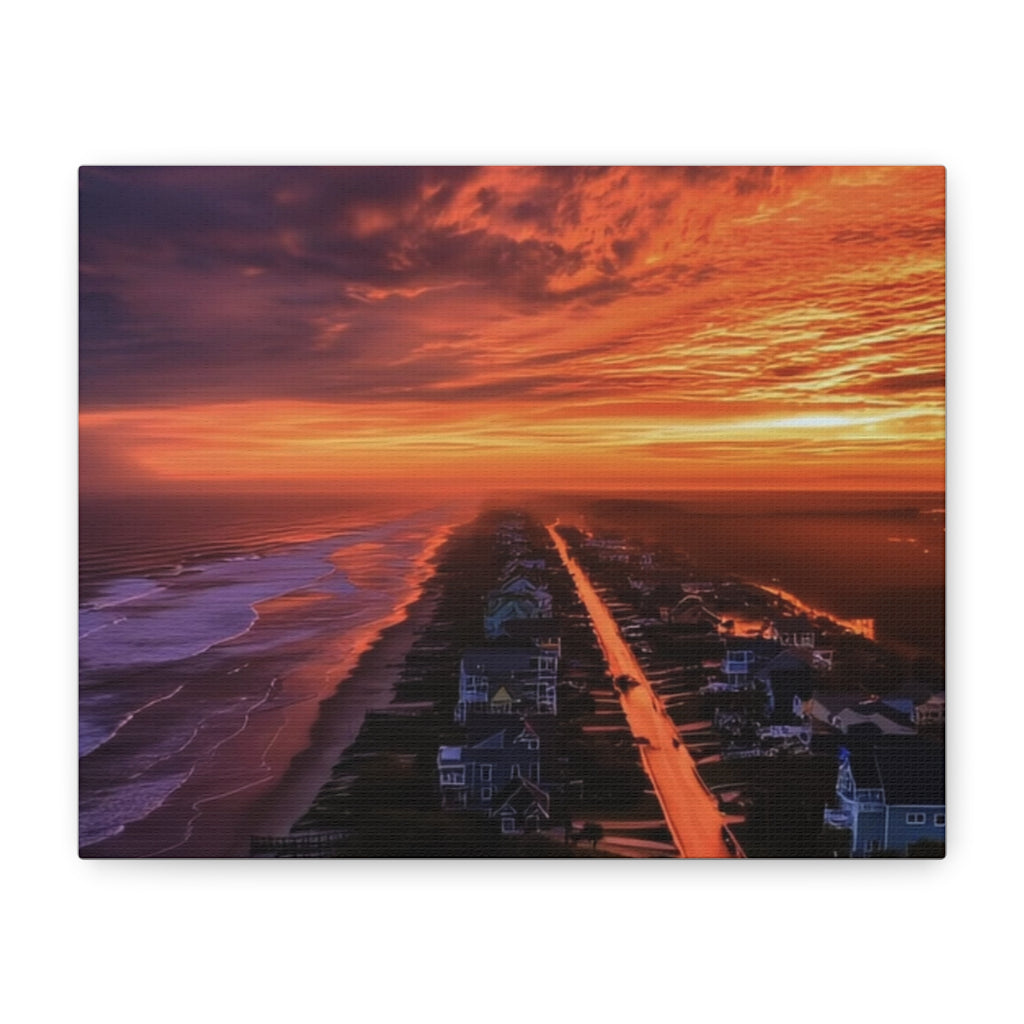 Sunset Over Coastal Town Canvas | Matte Stretched Wall Art