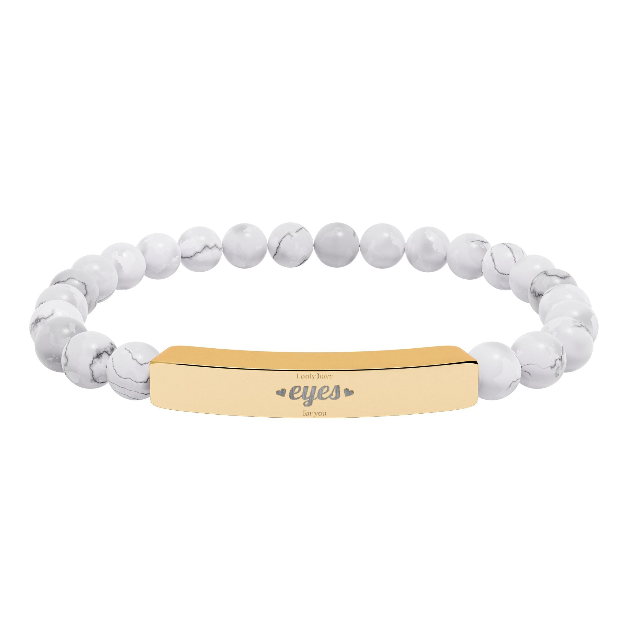 Engraved Natural Stone Stretch Bar Bracelet | Beaded Gemstone ID Bracelet