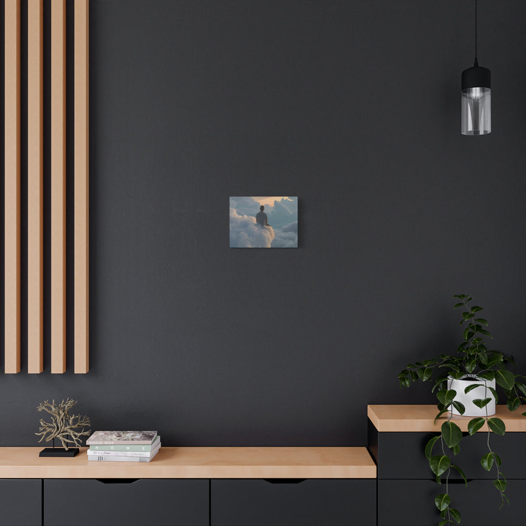 Canvas Man Sitting on Clouds  | Matte Stretched Wall Art