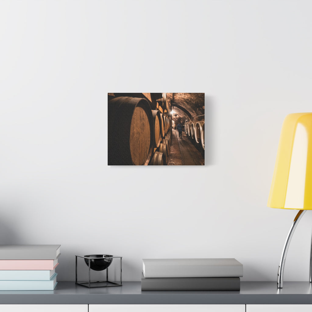 Canvas Wine Cellar Barrel Scene  | Matte Stretched Wall Art 1.25"