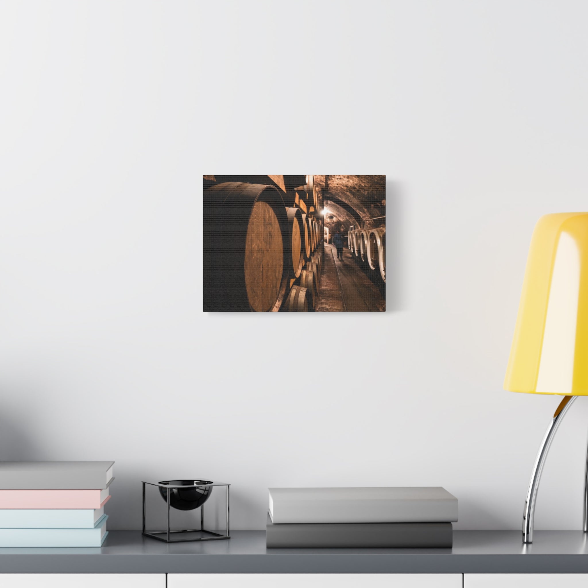 Canvas Wine Cellar Barrel Scene  | Matte Stretched Wall Art 1.25"