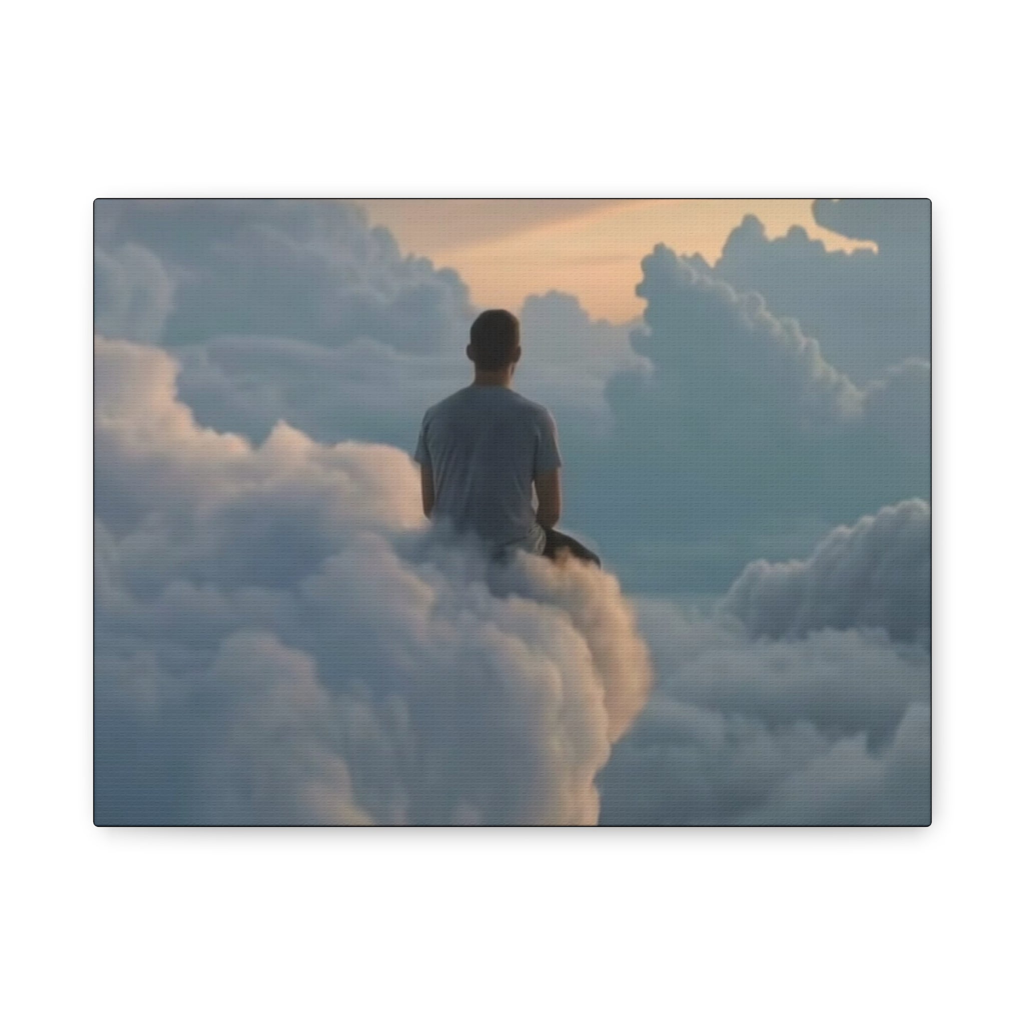 Canvas Man Sitting on Clouds  | Matte Stretched Wall Art
