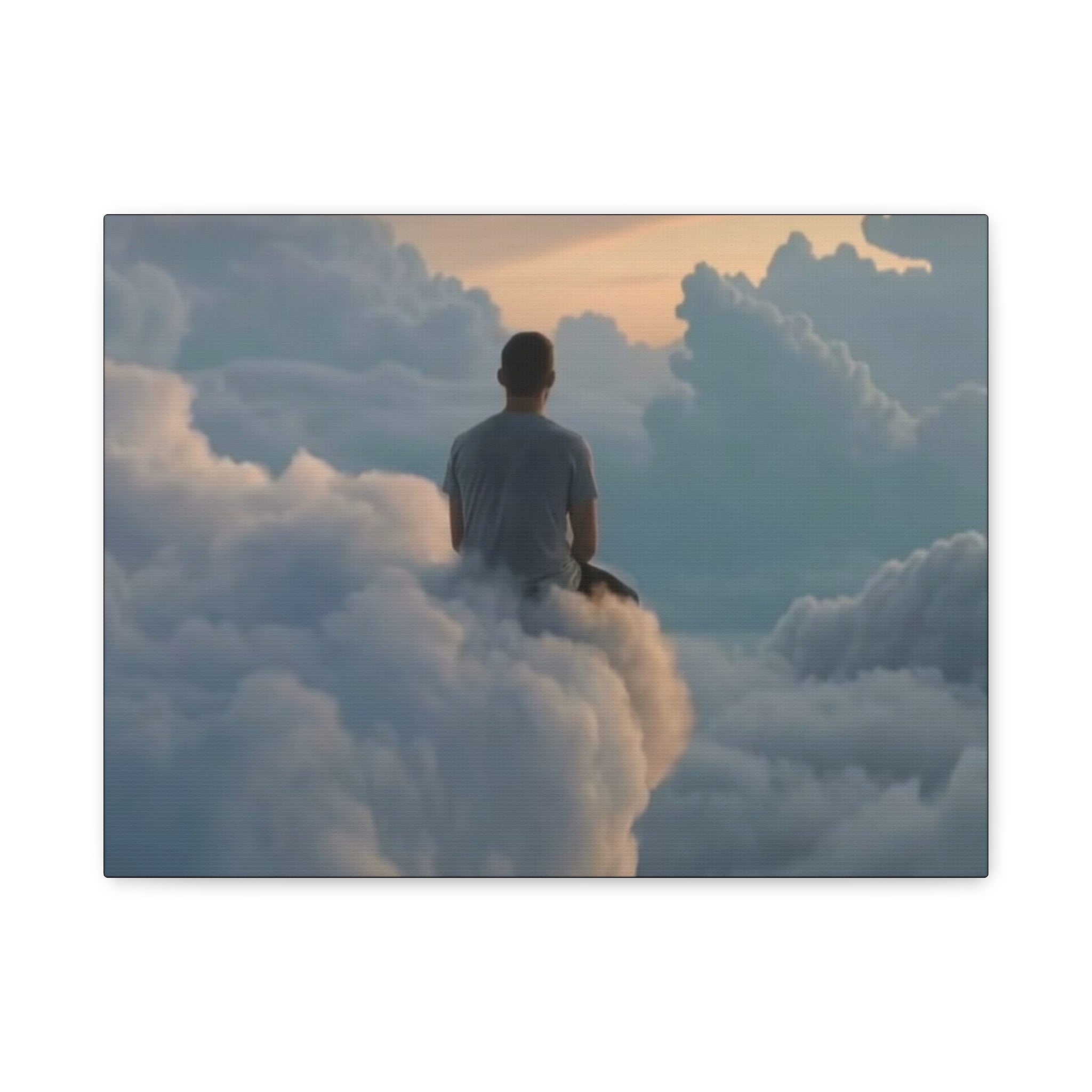 Canvas Man Sitting on Clouds  | Matte Stretched Wall Art