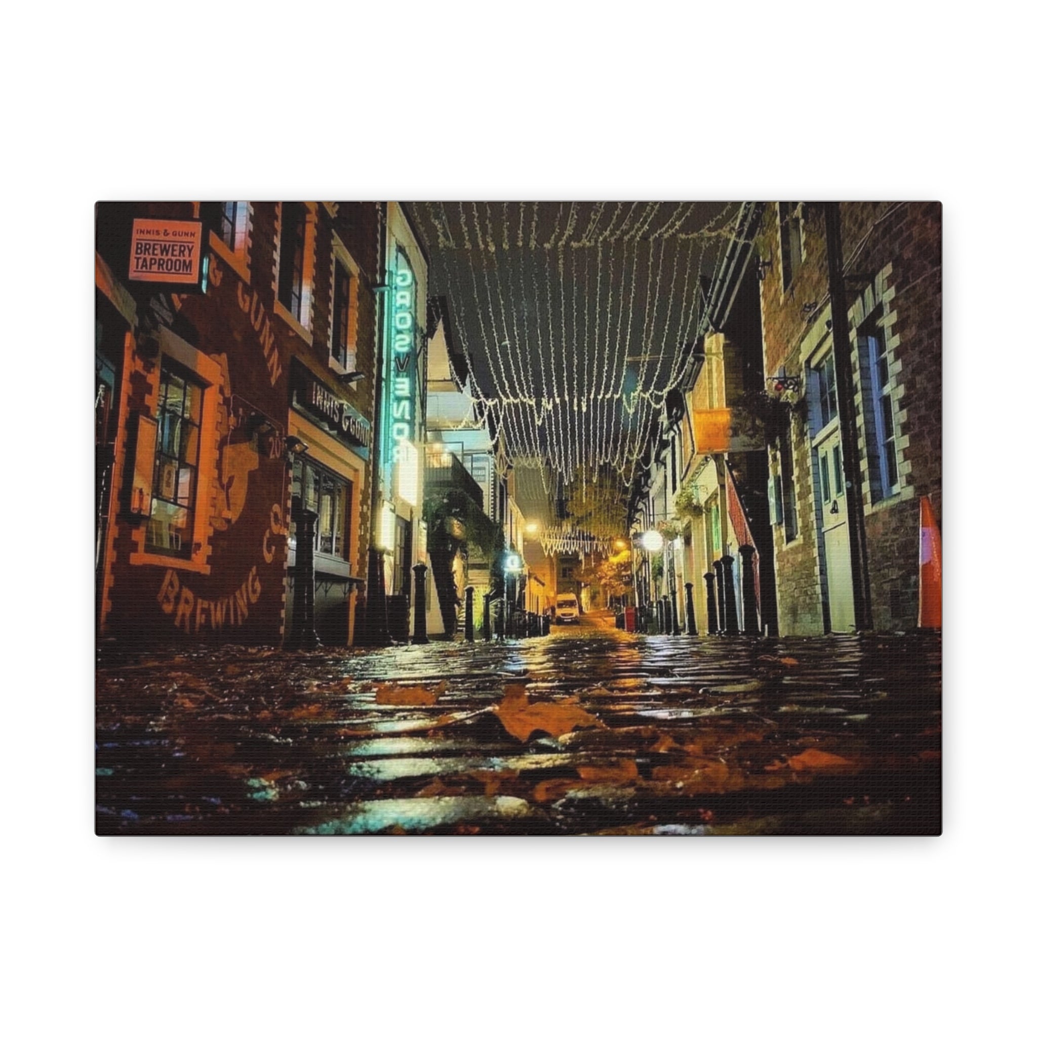 Canvas Rainy Cobblestone Alley | Matte Stretched 1.25"
