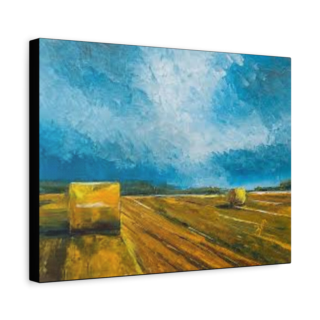 Canvas Hay Bales Landscape Matte Stretched 1.25" | Farm Field Wall Art
