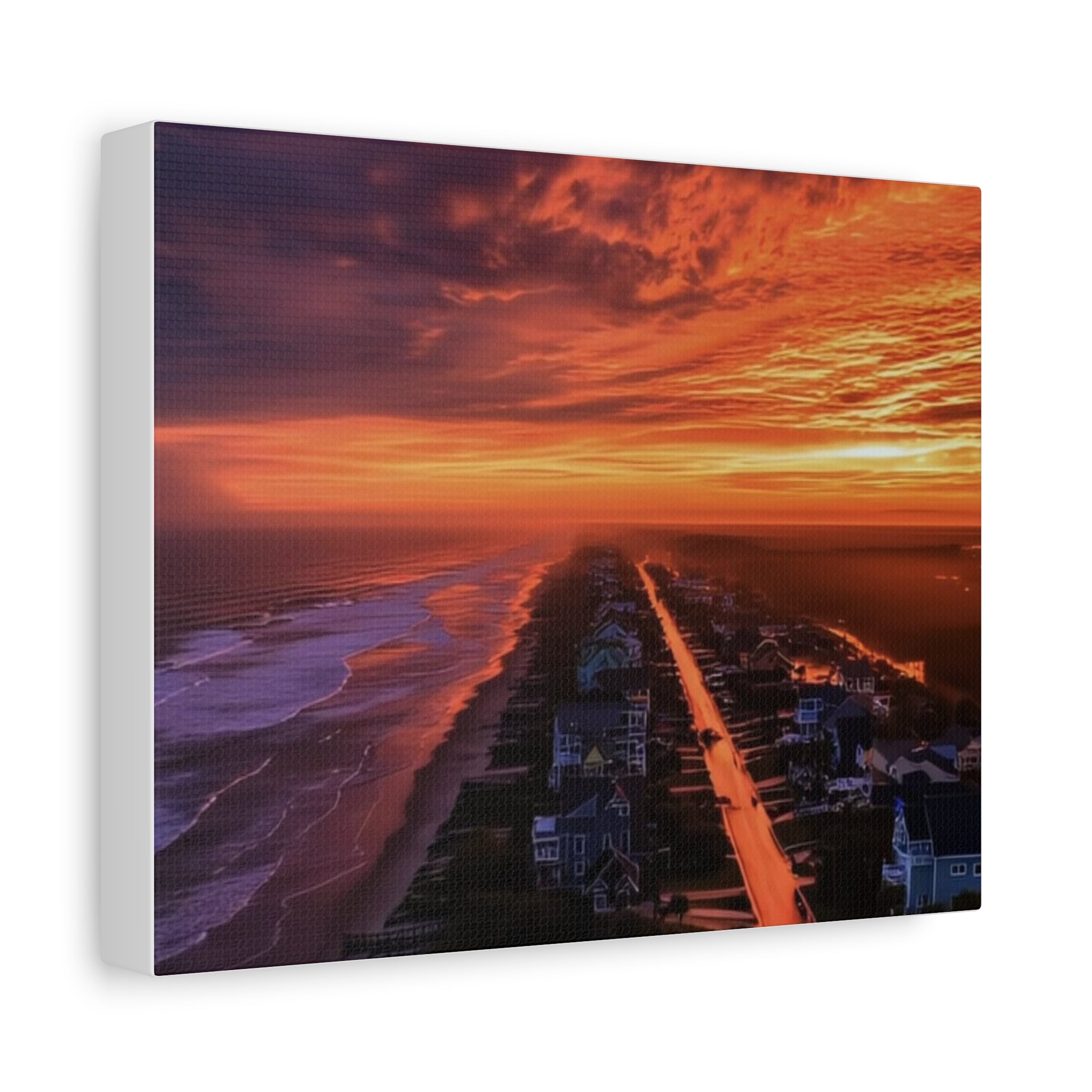 Sunset Over Coastal Town Canvas | Matte Stretched Wall Art