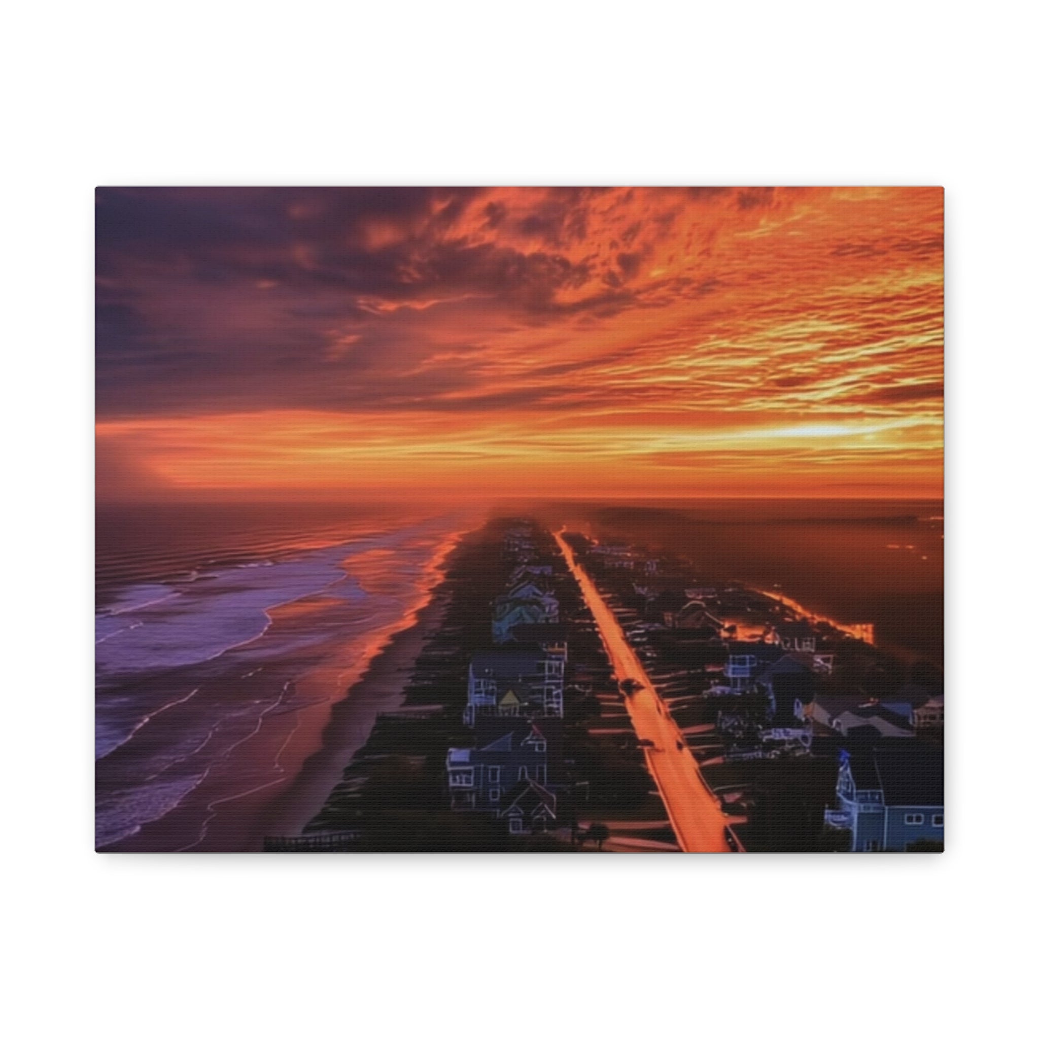 Sunset Over Coastal Town Canvas | Matte Stretched Wall Art