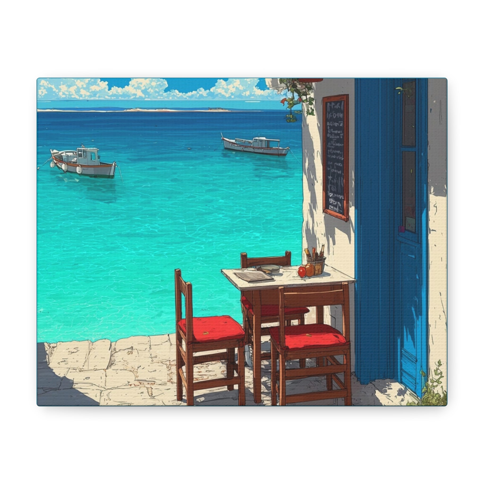 Mediterranean Seaside Cafe  Canvas