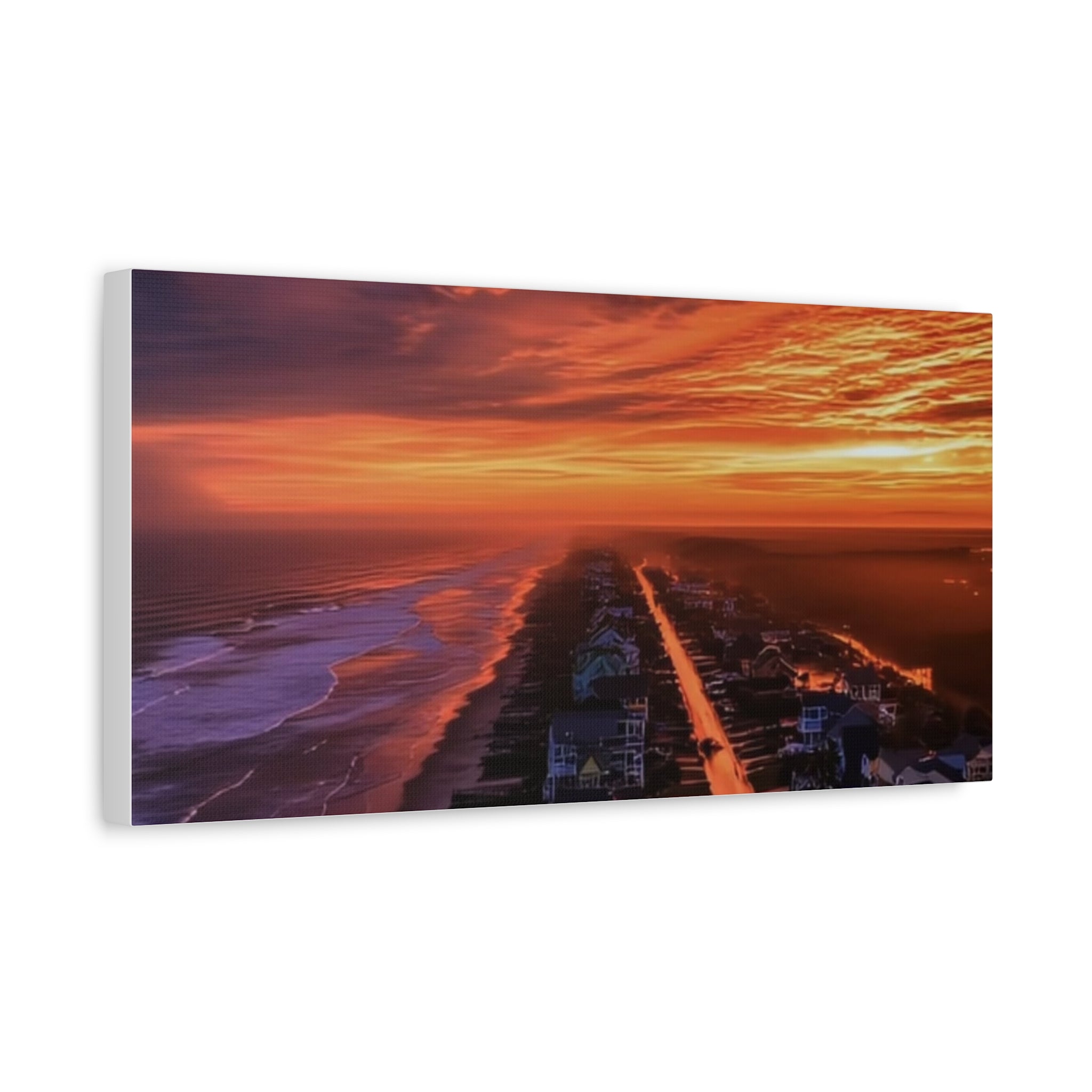 Sunset Over Coastal Town Canvas | Matte Stretched Wall Art