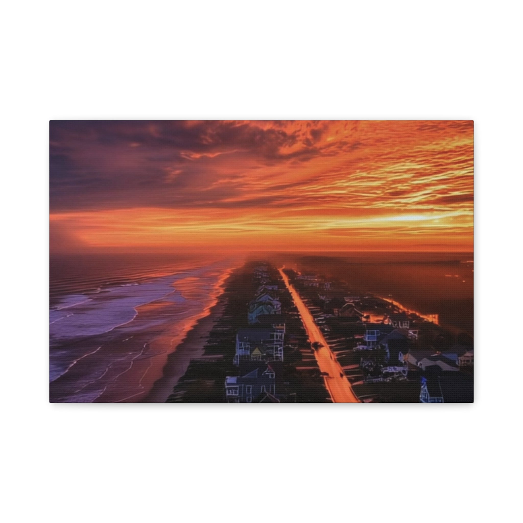 Sunset Over Coastal Town Canvas | Matte Stretched Wall Art