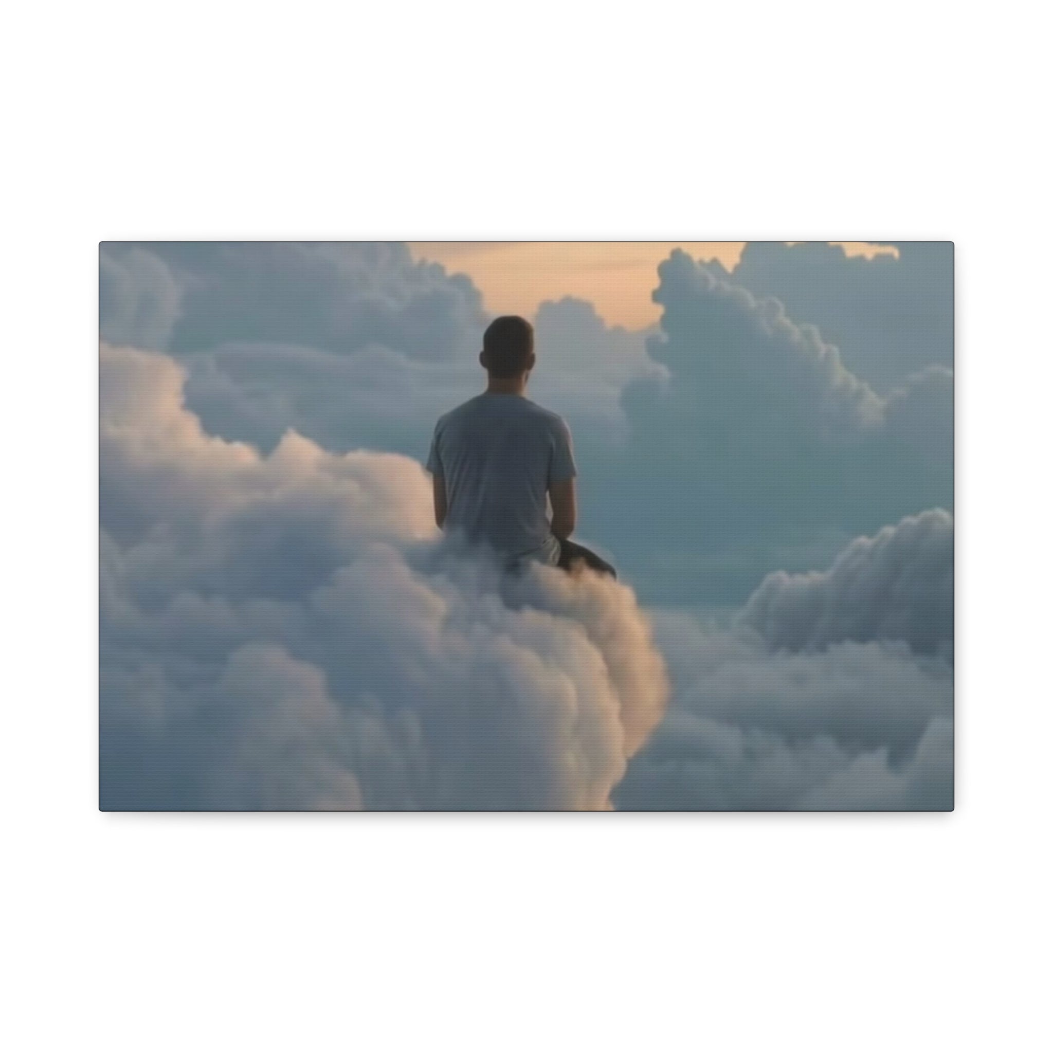 Canvas Man Sitting on Clouds  | Matte Stretched Wall Art