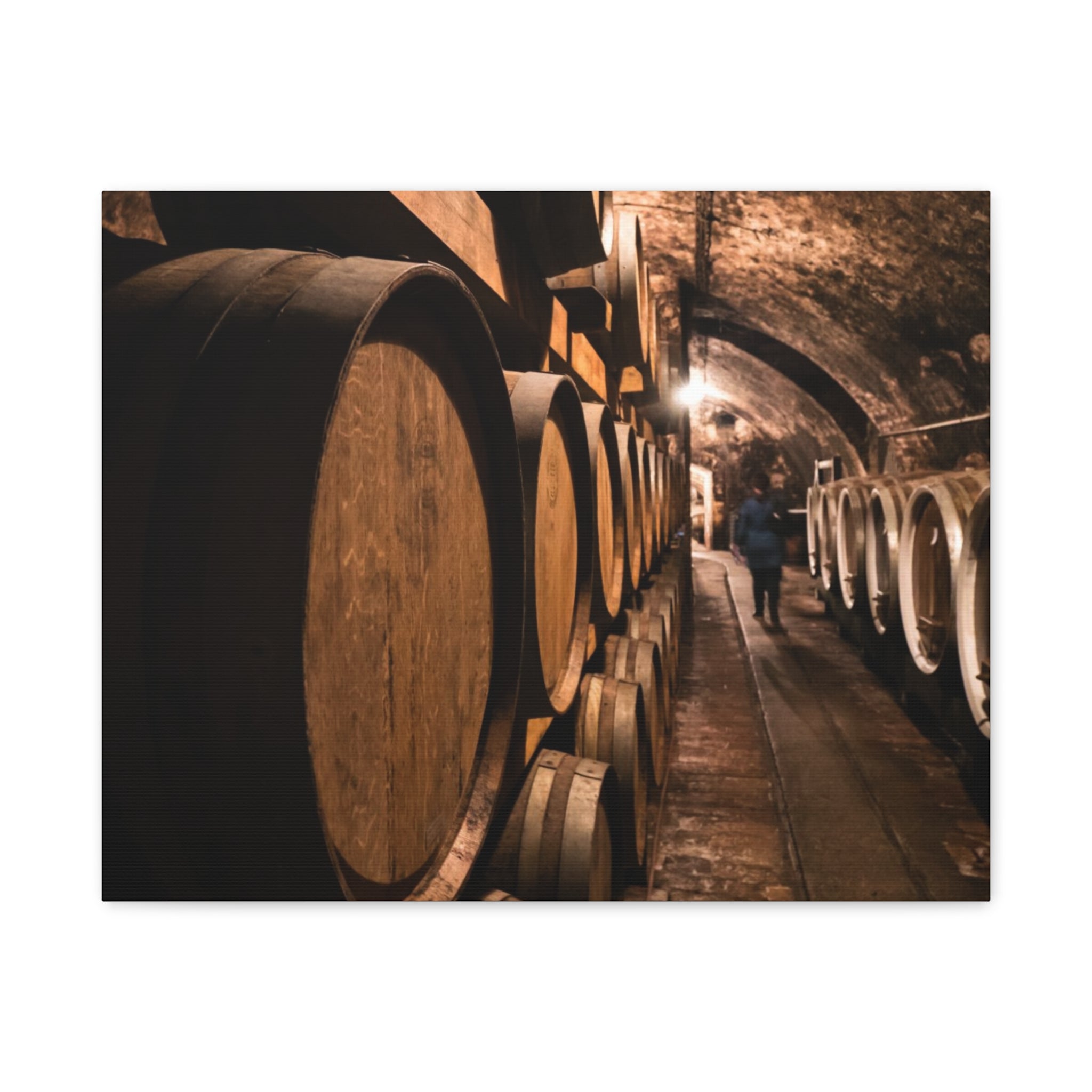 Canvas Wine Cellar Barrel Scene  | Matte Stretched Wall Art 1.25"