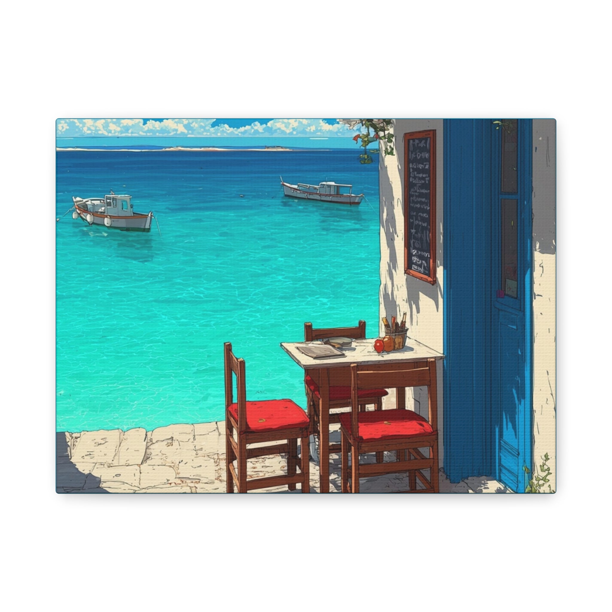 Mediterranean Seaside Cafe  Canvas