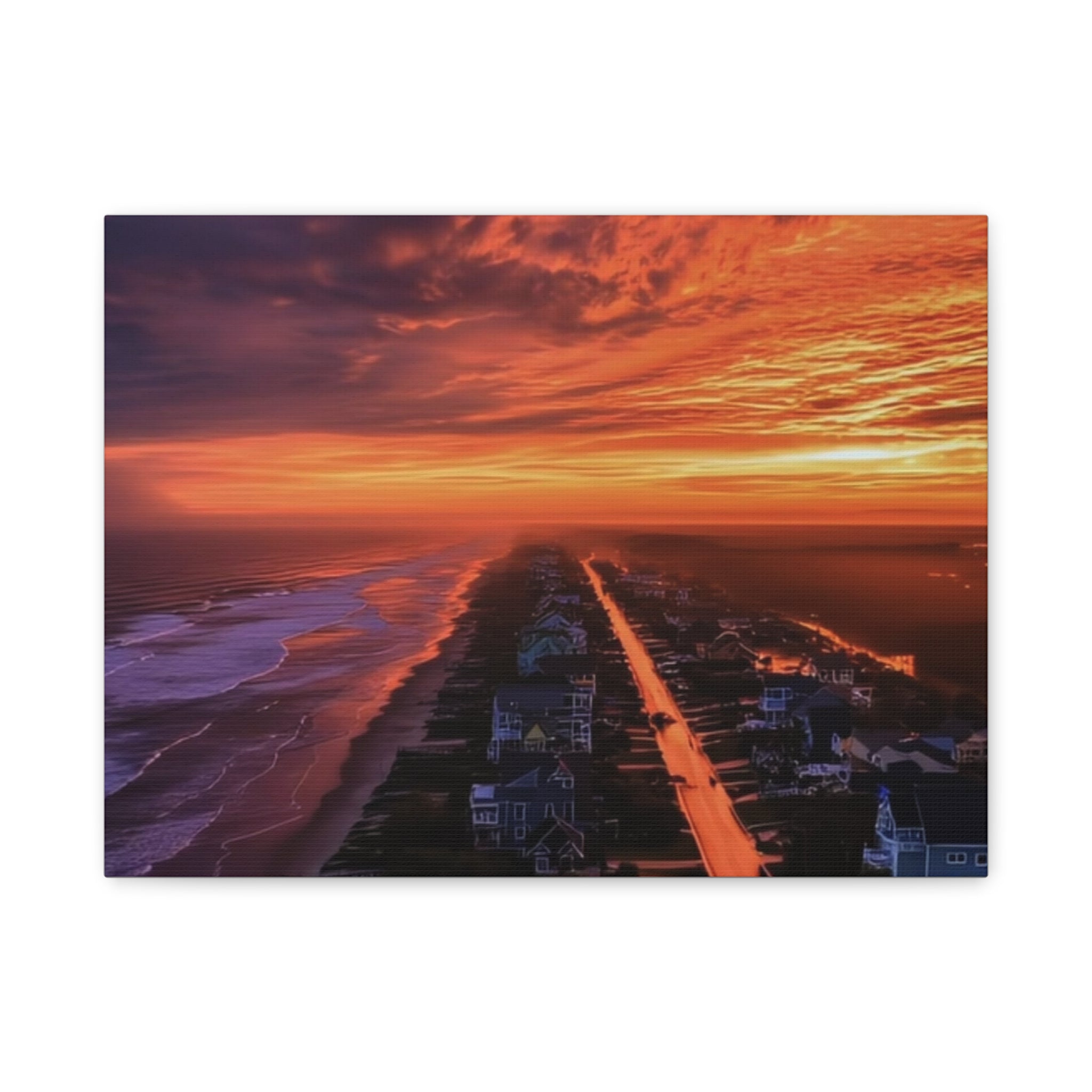 Sunset Over Coastal Town Canvas | Matte Stretched Wall Art