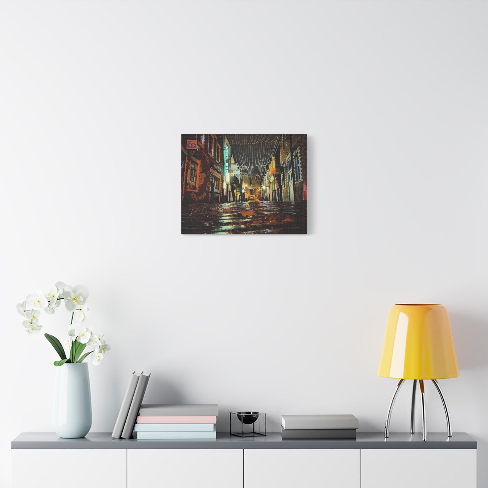 Canvas Rainy Cobblestone Alley | Matte Stretched 1.25"