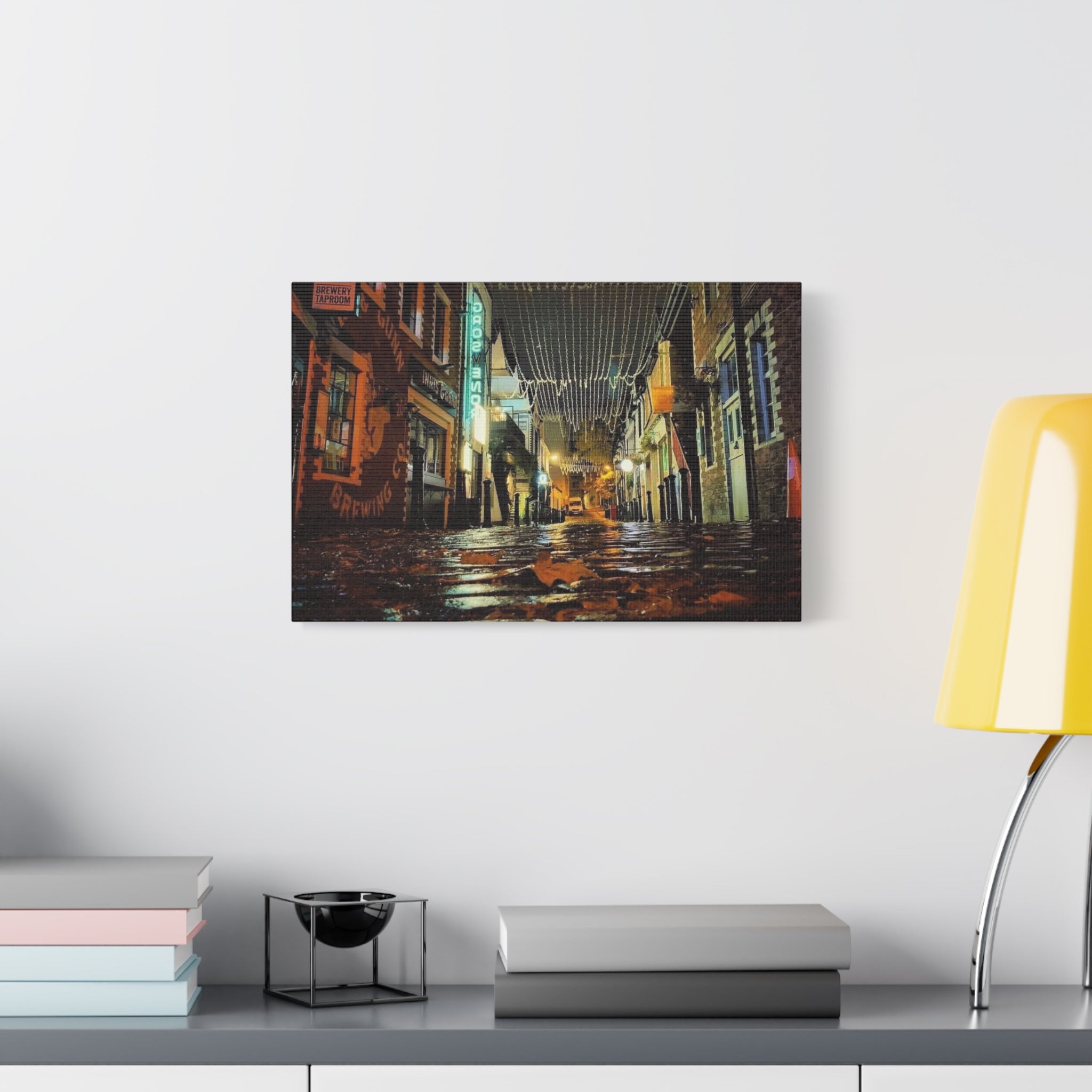 Canvas Rainy Cobblestone Alley | Matte Stretched 1.25"