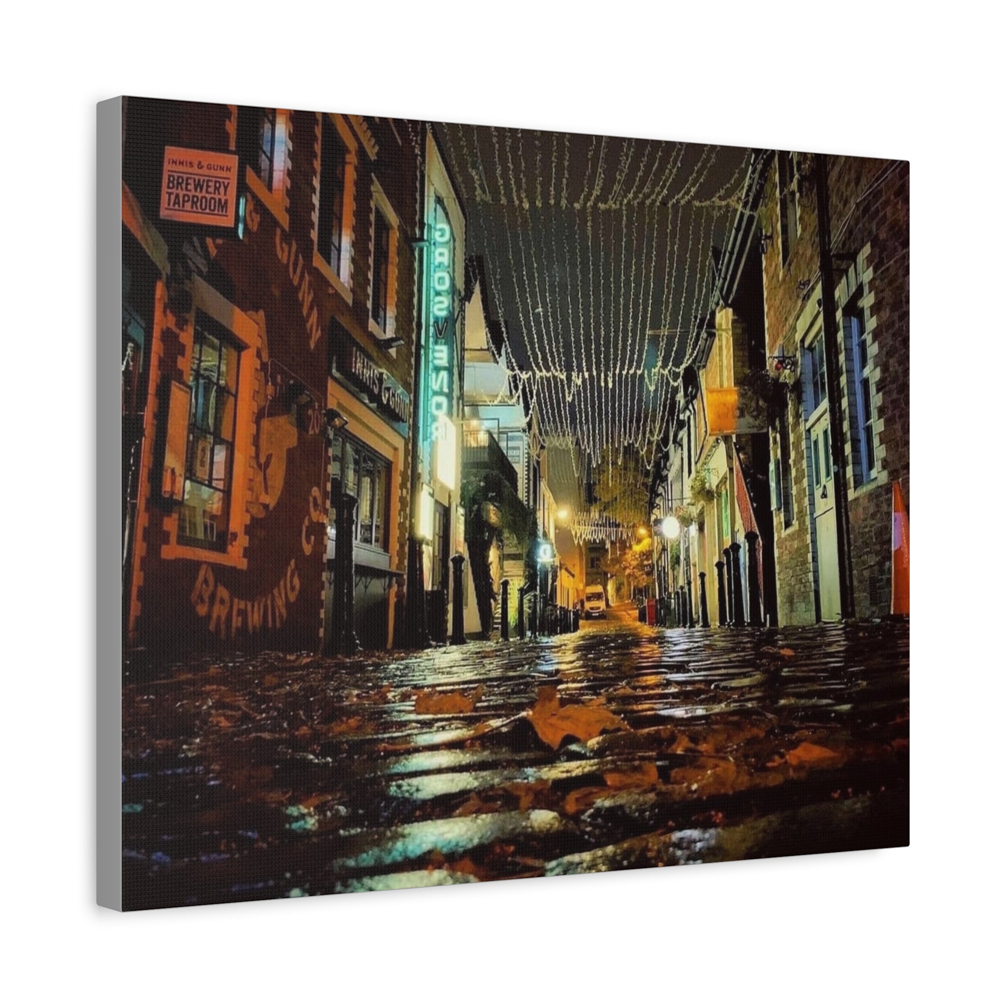 Canvas Rainy Cobblestone Alley | Matte Stretched 1.25"