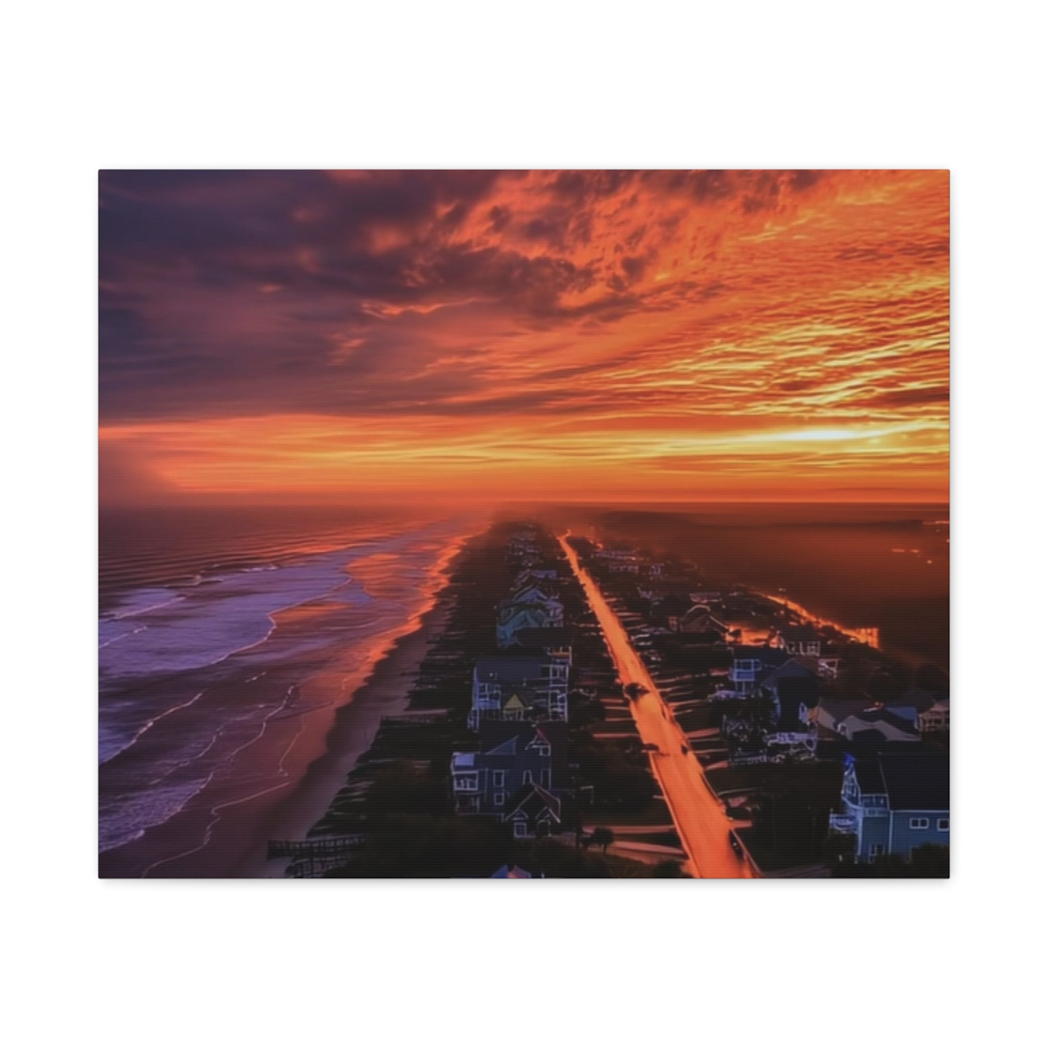Sunset Over Coastal Town Canvas | Matte Stretched Wall Art