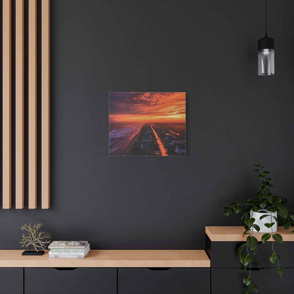 Sunset Over Coastal Town Canvas | Matte Stretched Wall Art