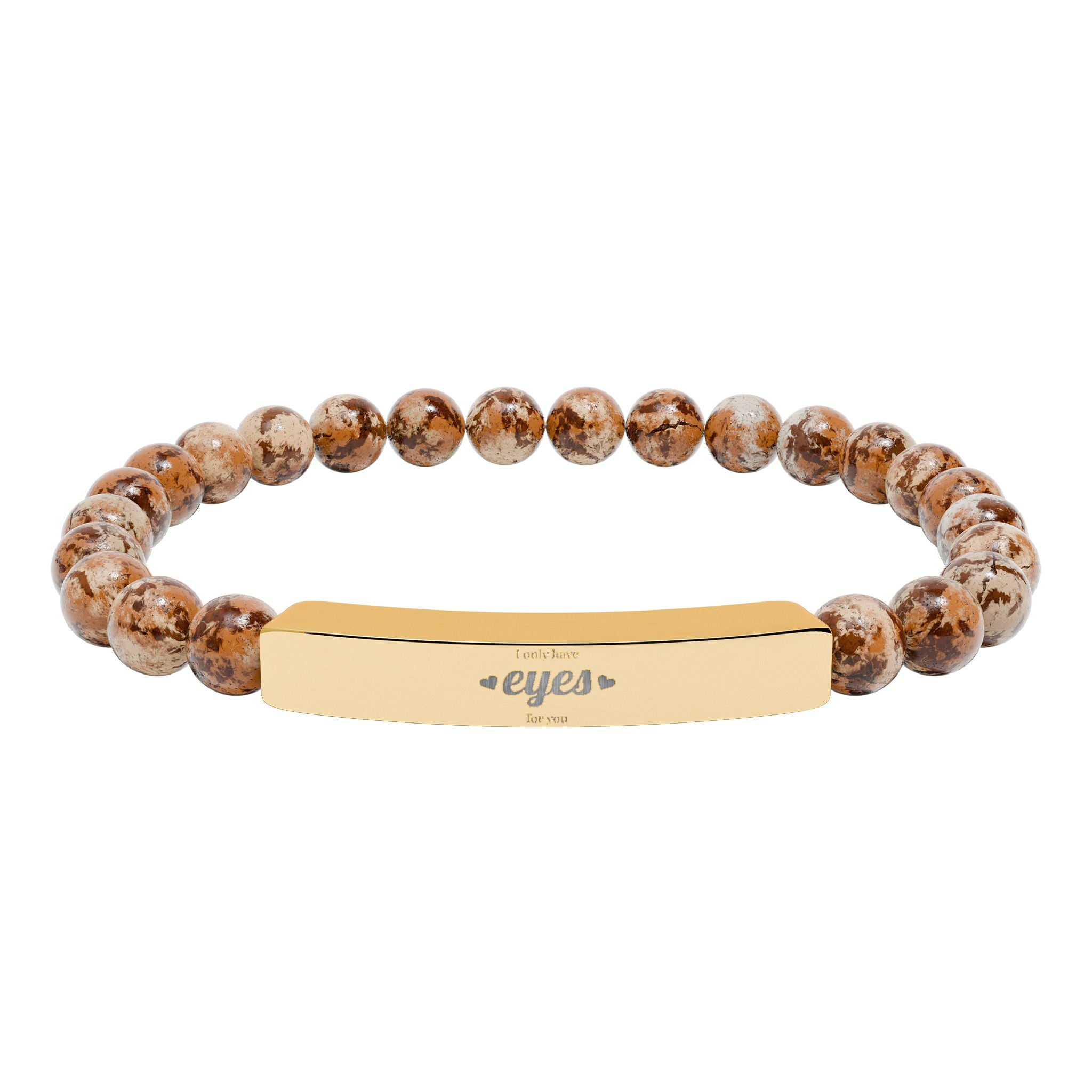 Engraved Natural Stone Stretch Bar Bracelet | Beaded Gemstone ID Bracelet