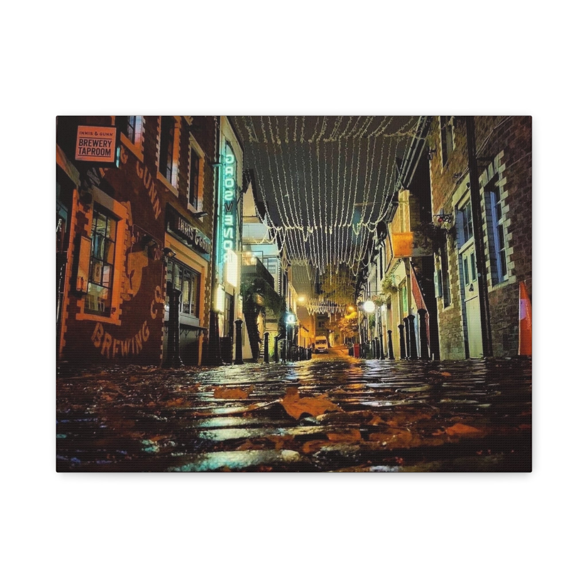 Canvas Rainy Cobblestone Alley | Matte Stretched 1.25"