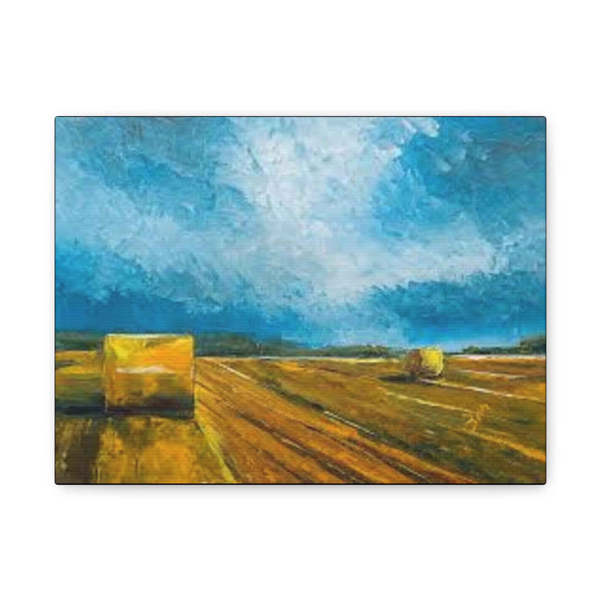 Canvas Hay Bales Landscape Matte Stretched 1.25" | Farm Field Wall Art