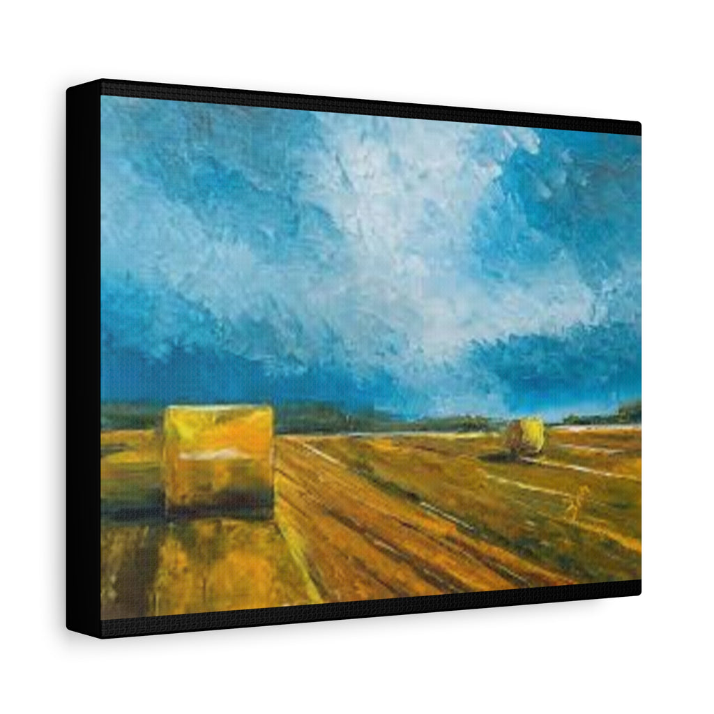 Canvas Hay Bales Landscape Matte Stretched 1.25" | Farm Field Wall Art