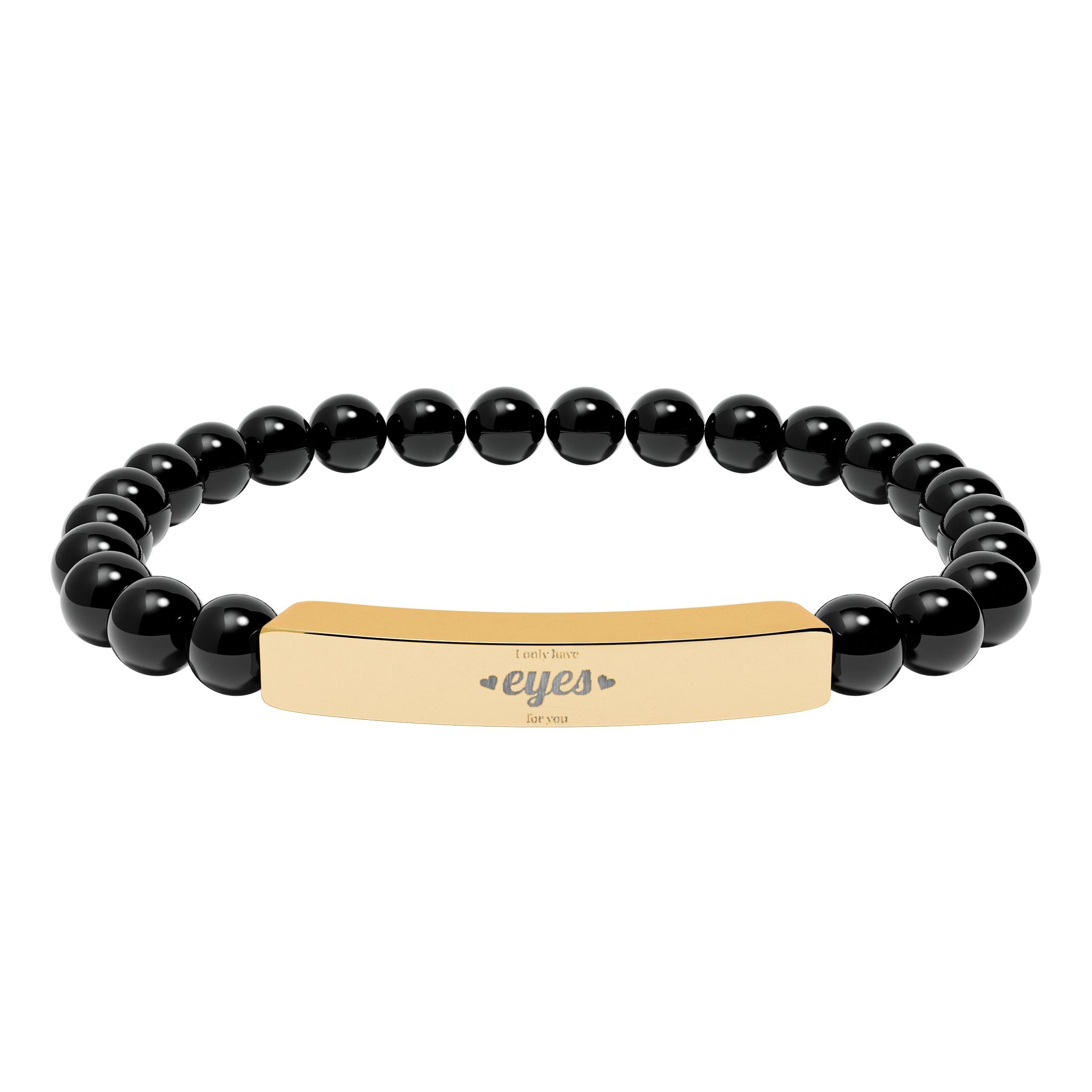 Engraved Natural Stone Stretch Bar Bracelet | Beaded Gemstone ID Bracelet