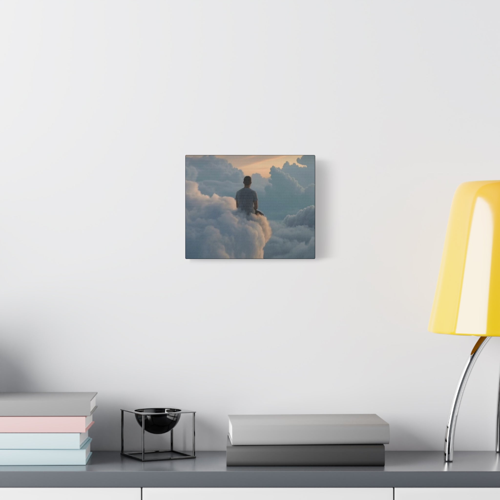 Canvas Man Sitting on Clouds  | Matte Stretched Wall Art