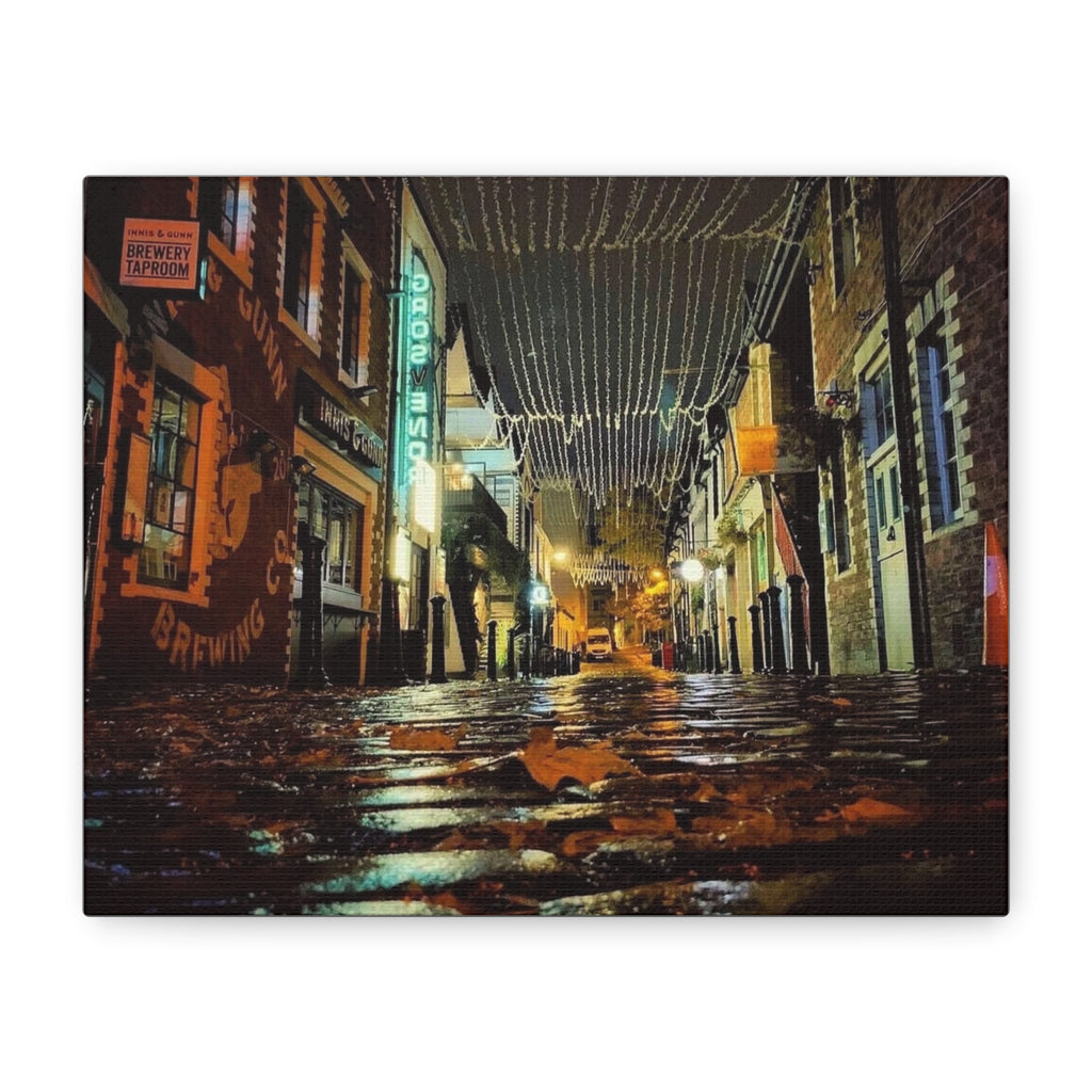 Canvas Rainy Cobblestone Alley | Matte Stretched 1.25"
