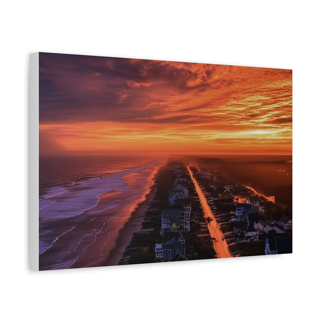 Sunset Over Coastal Town Canvas | Matte Stretched Wall Art