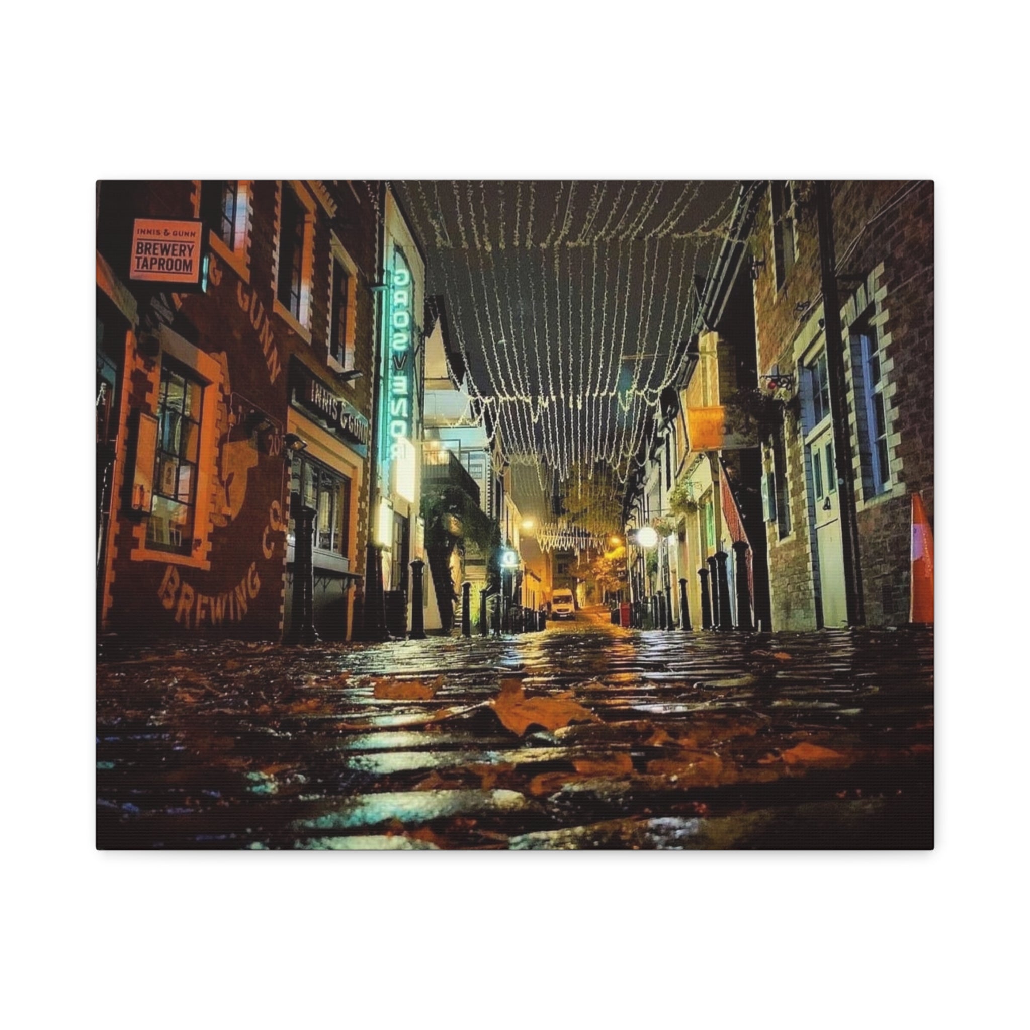 Canvas Rainy Cobblestone Alley | Matte Stretched 1.25"
