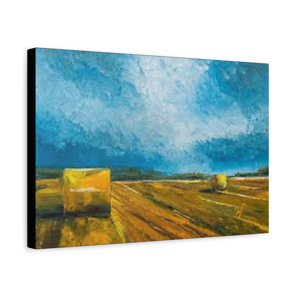 Canvas Hay Bales Landscape Matte Stretched 1.25" | Farm Field Wall Art