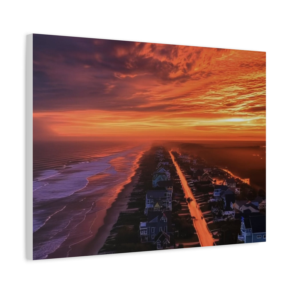 Sunset Over Coastal Town Canvas | Matte Stretched Wall Art