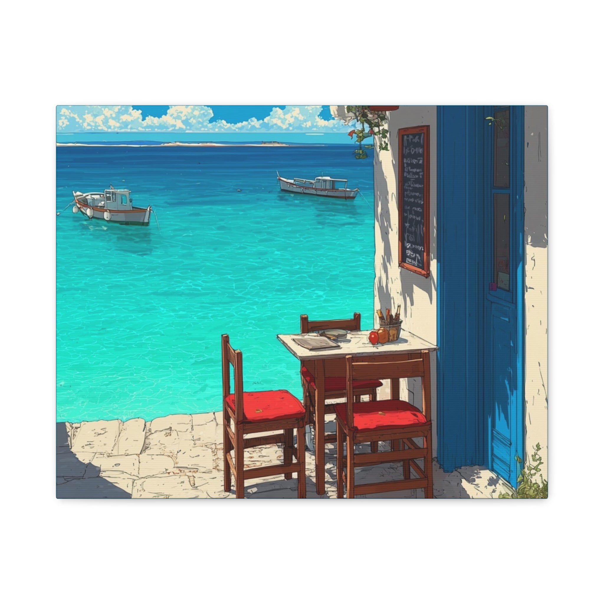 Mediterranean Seaside Cafe  Canvas